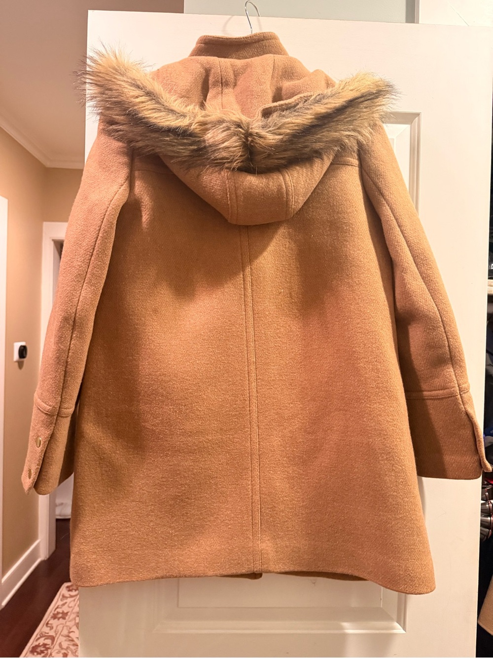 J. Crew Camel Hooded Wool-Blend Peacoat with Faux-Fur Trim - Picture 3 of 3